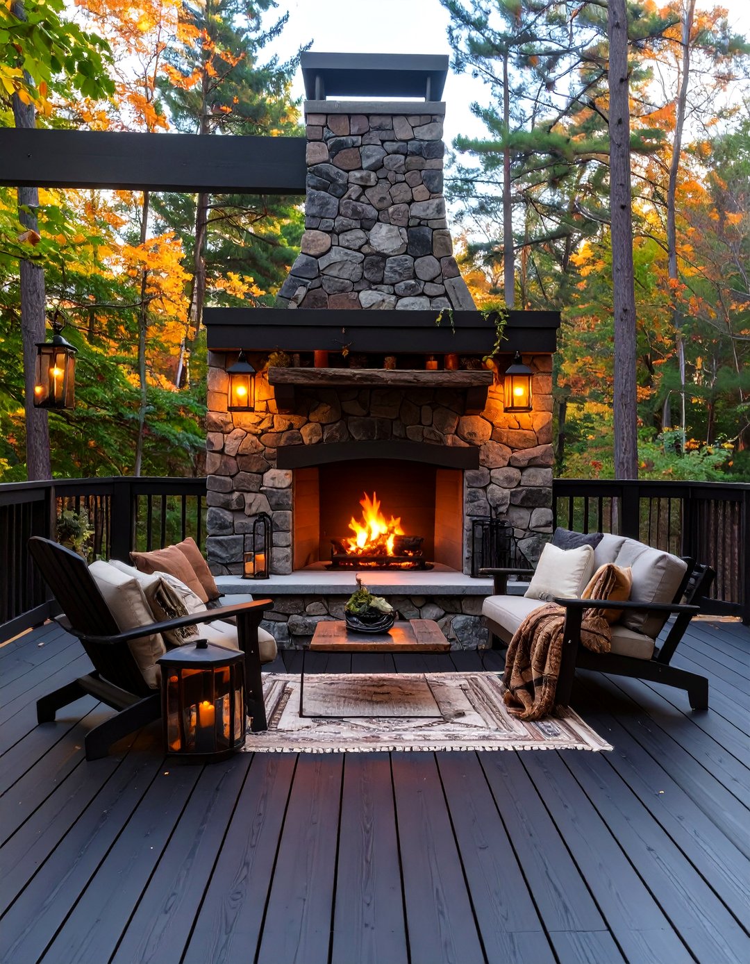 30 Black Deck Ideas with Fireplace for Cozy Nights - We Love Home Blog