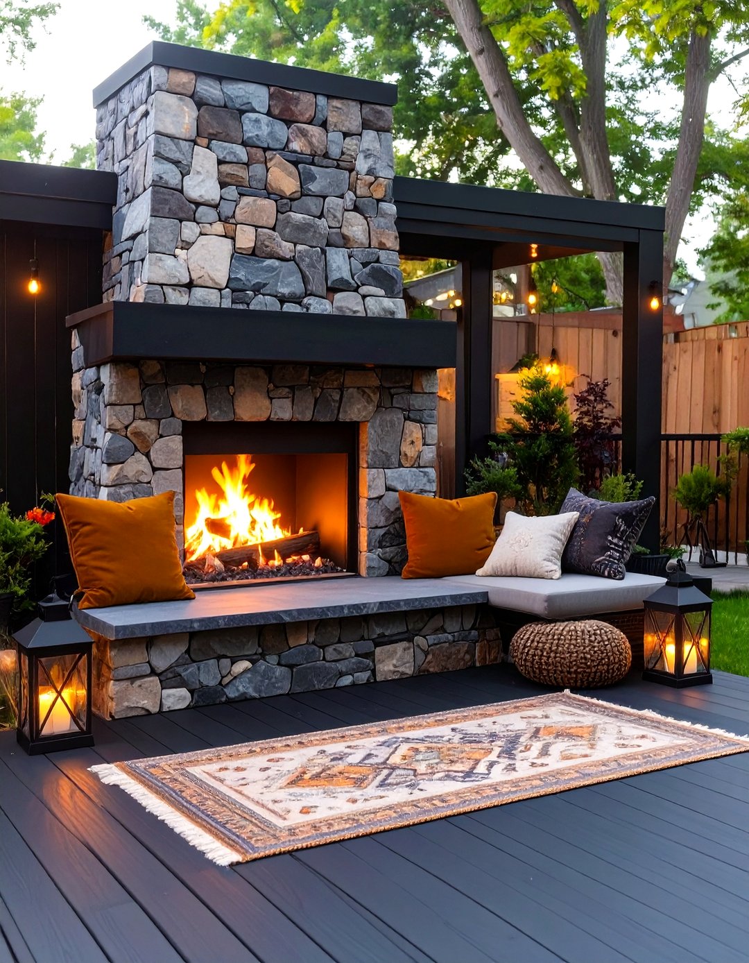 30 Black Deck Ideas with Fireplace for Cozy Nights - We Love Home Blog