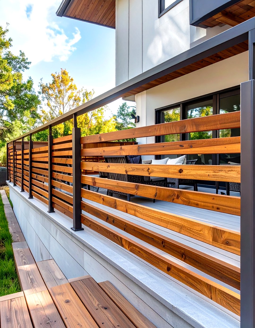 Diagonal Cross Railing 30 Simple Deck Railing Designs to Modernize Your Patio - We Love Home Blog