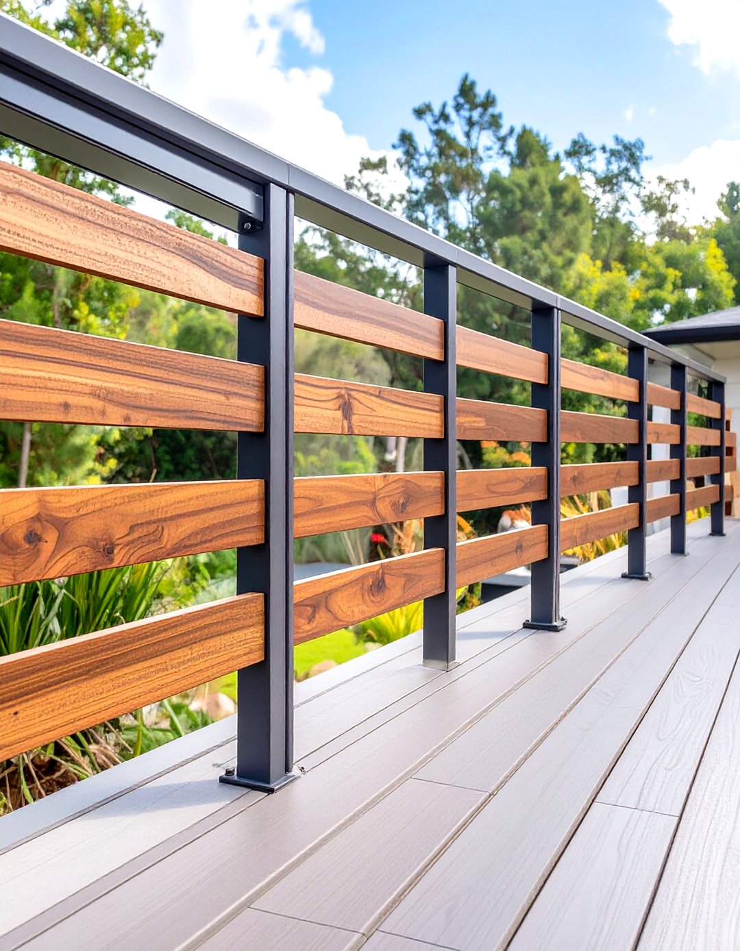 Deep Beam Railing 30 Simple Deck Railing Designs to Modernize Your Patio - We Love Home Blog