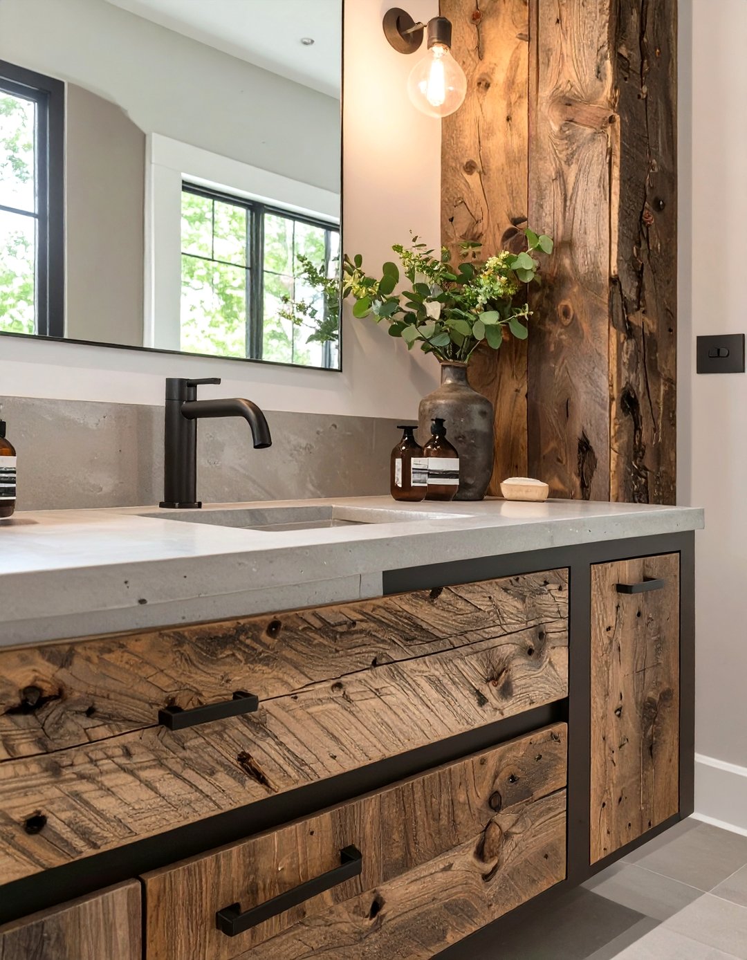 Beautiful view of Reclaimed Wood Bathroom Cabinets With Industrial Style