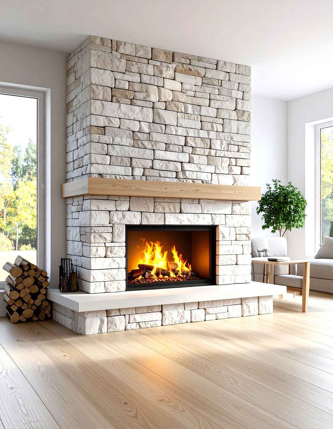 Curated visual reference: Fresh Look at 30 Living Room Stone Fireplace Ideas For A Cozy Home