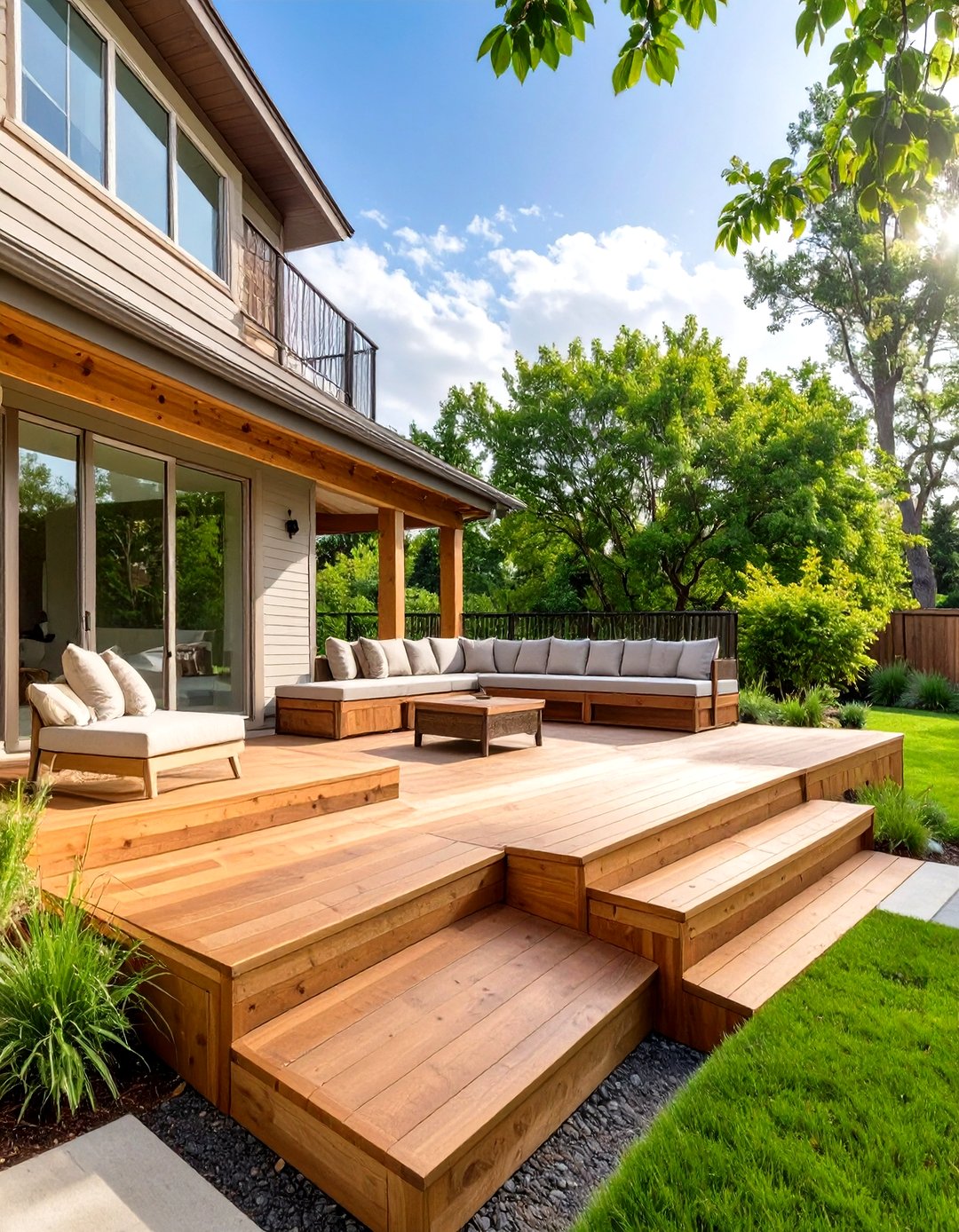 Split Level Timber Bench 30 Split Level 2 Level Deck Designs for Your Backyard - We Love Home Blog