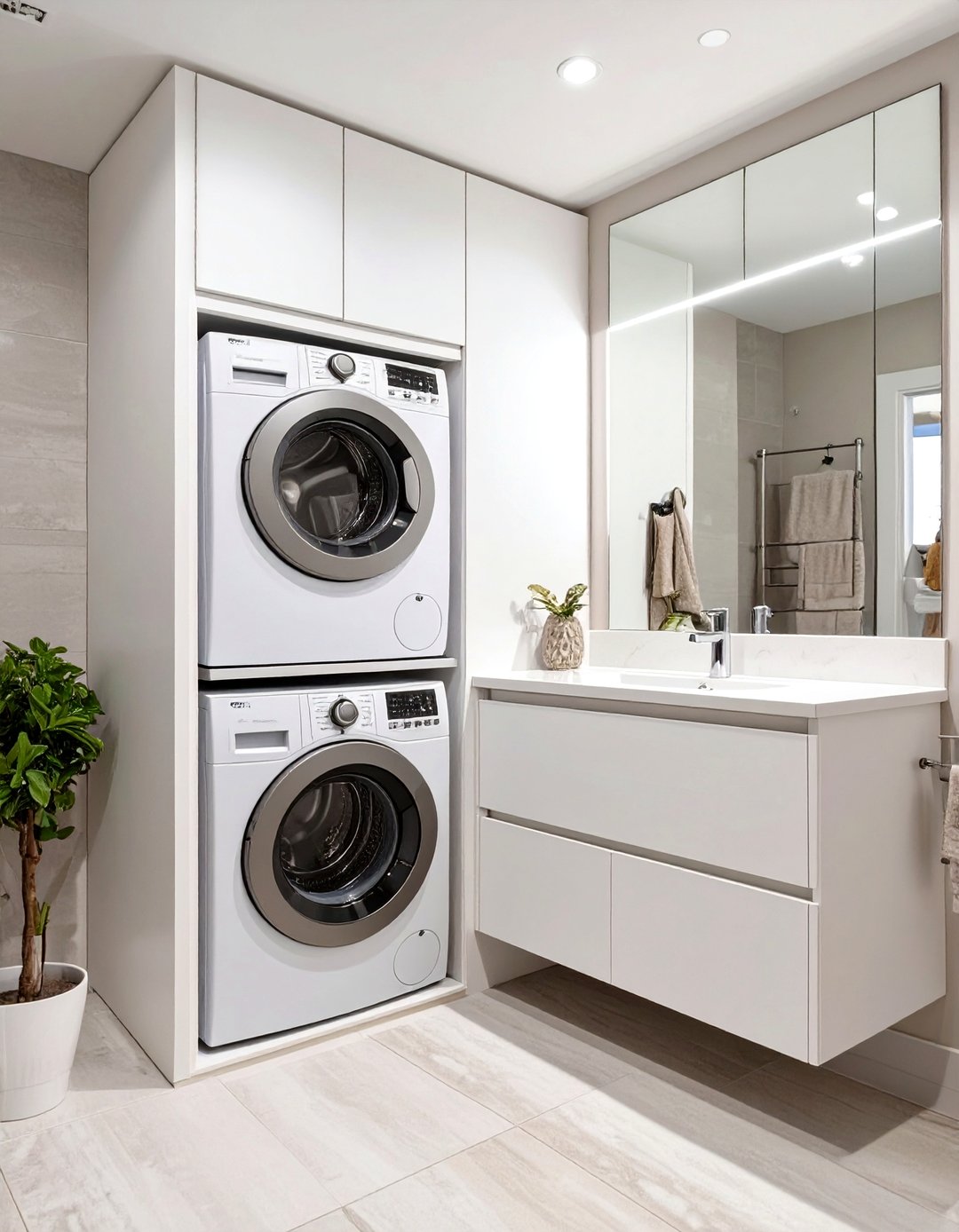 30 Combination Small Bathroom and Laundry Room Designs - We Love Home Blog